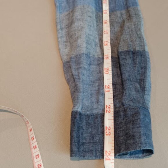 VTG Doncaster Blouse Women's 14 100% Linen Blue Plaid Button Down Sheer Top - Picture 11 of 11